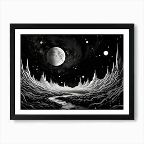 Space Abstract Black And White 8 Art Print