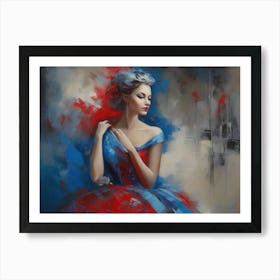 Woman In A Blue and Red Dress Art Print