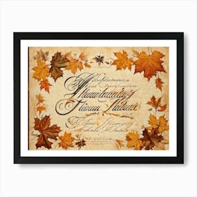 An Autumny Vintage Greeting For Thanksgiving The Text Swirling In The Form Of Autumnal Calligraphy (7) Art Print