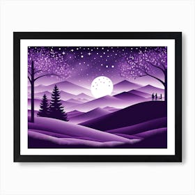 Purple Christmas Night, Christmas concept art, Christmas vector art, Vector Art, Christmas art, Christmas, moon Art Print