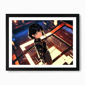 Anime Girl Standing In A Hallway Art Print