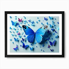 3d Modern Art With Blue Butterfly 3 Art Print