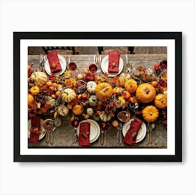 An Autumn Harvest Table Spanning Old Rustic Wooden Planks Teeming Under The Weight Of Vibrant Fre (2) Art Print