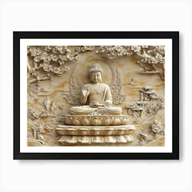 3d Hindu Ancient Religious Buddha Art Background Golden Artwork 1 Póster