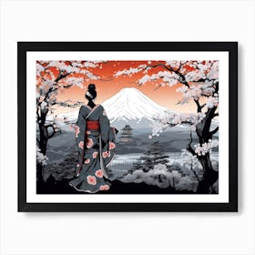 Ukiyo E Mount Fuji Japan Geisha Colour 4 Art Print