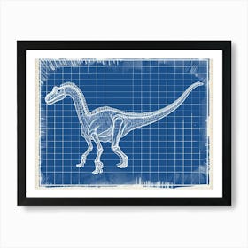 Detailed Blue Dinosaur Blueprint Art Print