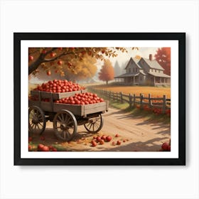 Wagon Full Of Apples Parked Near A Farmhouse In A Rural Setting 9 Art Print