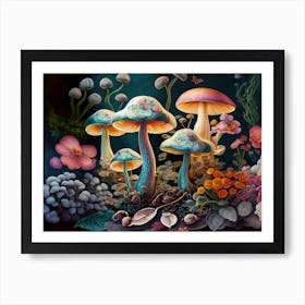 Colorful Floral Mushrooms Watercolor (18) Art Print