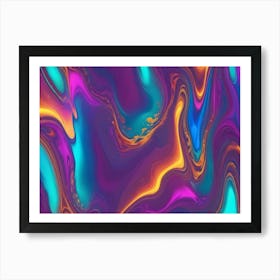 Abstract Digital Art Of A Fluid, Swirly Pattern In Vibrant Colors Including Purple, Blue, Teal, And Yellow Art Print