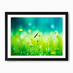 A Lush Grasshopper Leaps Across A Vibrant Oversaturated Meadow The Intense Green Hues Softened By (6) Art Print