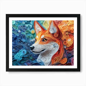 Shiba Inu Paper Quilling Dog Portrait Art Print