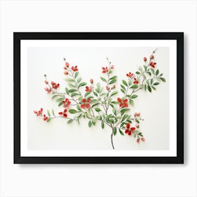 Spring floral minimalistic art print. Living Room Art print in Green and red colors Art Print