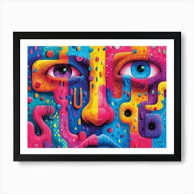 SynthGeo Shapes: A Cartoon Abstraction Psychedelic Face Art Print