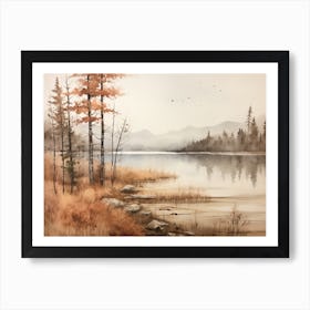 A Painting Of A Lake In Autumn 13 Art Print