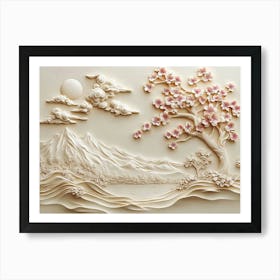 Beautiful Sakura Tree And Mountain 3d 5 Art Print