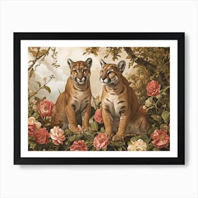 Floral Animal Illustration Cougar 3 Art Print