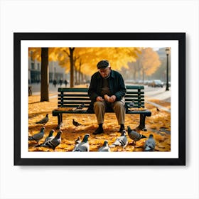 Man Feeding  Pigeons  Art Print