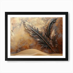 Rustic 3d Textured Brown Background Faded Brass Feathers Abstract Sandy Dunes Warm Art Print