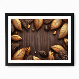 Autumn Leaves On Wooden Background Poster