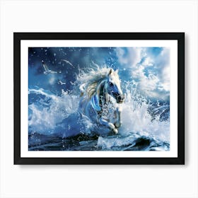 "Glowing Horse Emerges from Ocean Waves" Art Print