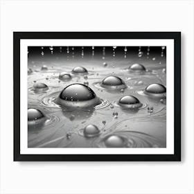 Abstract Macro Photography Of Water Droplets On A Metallic Surface, Forming Perfect Spheres And Creating A Mesmerizing Pattern Of Reflections And Refractions Art Print