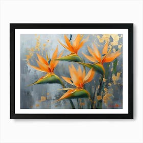 Gold Plated Orange Strelitzia Reginae Flowers Pt. 2 Art Print