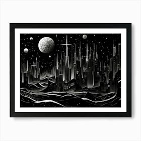 Space Abstract Black And White 6 Art Print