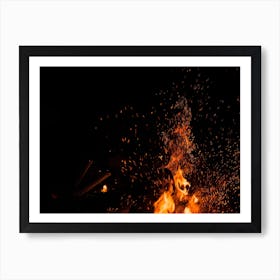 Sparks Bounce Off From A Bonfire At Night After A Log Thrown Into It 2 Art Print