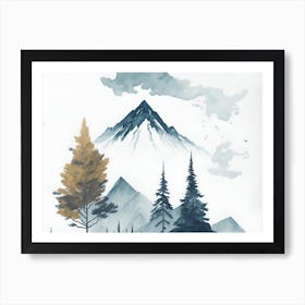 Mountain And Forest In Minimalist Watercolor Horizontal Composition 146 Art Print