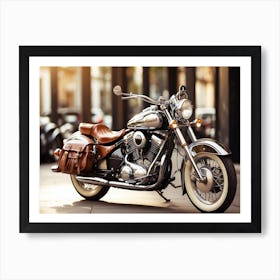 Motorcycle Parked On The Street Art Print