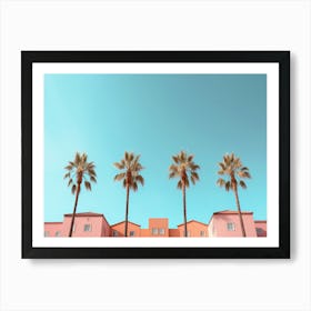 Row Of Pastel Colour Houses And Palm Treen On The Beach Summer Photography Art Print