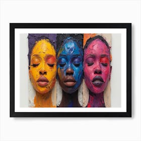 Colorful Chronicles: Abstract Narratives of History and Resilience. Three Women'S Faces Art Print