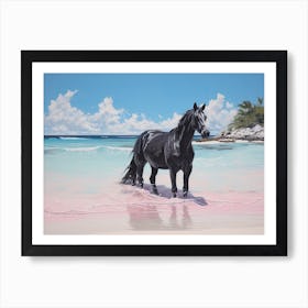 A Horse Oil Painting In Pink Sands Beach, Bahamas, Landscape 4 Art Print