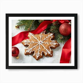 Gingerbread Snowflake Delicate Gold Traces Highlighting Its Edges Suspended Up High Against A Vibr (3) Póster