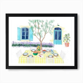 Lunch In The French Provence Blue & Yellow Art Print