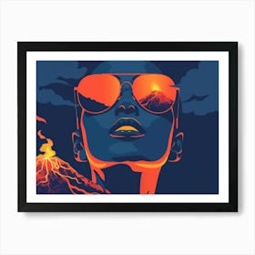 Woman With Sunglasses And A Volcano Art Print