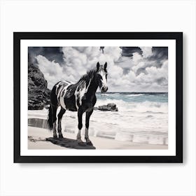 A Horse Oil Painting In Tulum Beach, Mexico, Landscape 3 Art Print