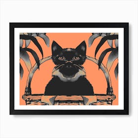 Black Kitty Cat Meow Peach 1 Art Print