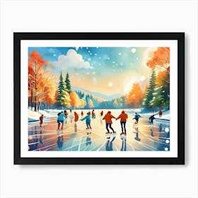 Ice Skating In Winter Art Print