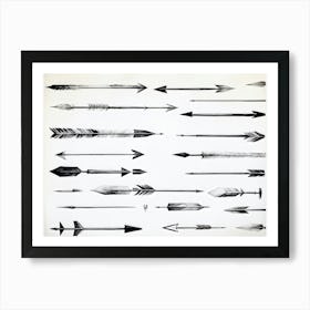 Black And White Abstract Watercolor Illustration Of A Diverse Collection Of Hand Drawn Arrows And Po (7) Art Print