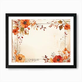 Autumnal Vintage Greeting Card Featuring Watercolor Floral Arrangements In Shades Of Burnt Orange R (3) 2 Art Print