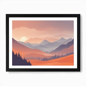 Misty mountains horizontal background in orange tone 111 Art Print