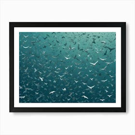 Large Flock Of White Birds Flying In A Blue Sky Art Print