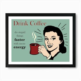 Retro Coffee Drinking Woman Art Print