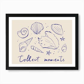 Collect Moments. Whimsical Coastal Seashells Line Art and Quote Art Print