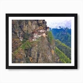 Old Temple Village On The Slope Of Mountains And Rocks Oil Painting Landscape Art Print