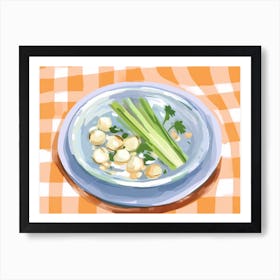 A Plate Of Leeks, Top View Food Illustration, Landscape 3 Art Print