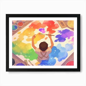 Boy Paints A Rainbow Art Print