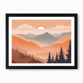 Misty mountains horizontal background in orange tone 142 Art Print
