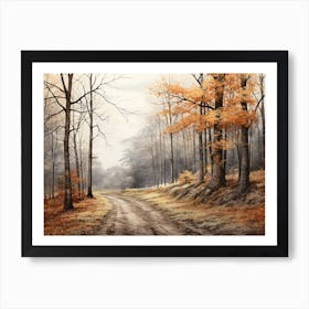 A Painting Of Country Road Through Woods In Autumn 39 Art Print